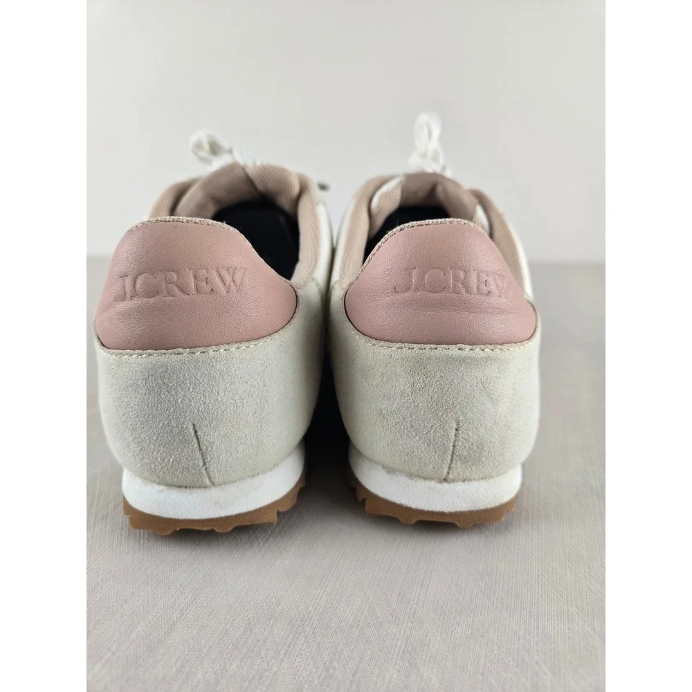 J. Crew‎ White Pink Suede Lace Up Athletic Sneakers Shoes Womens Size 8